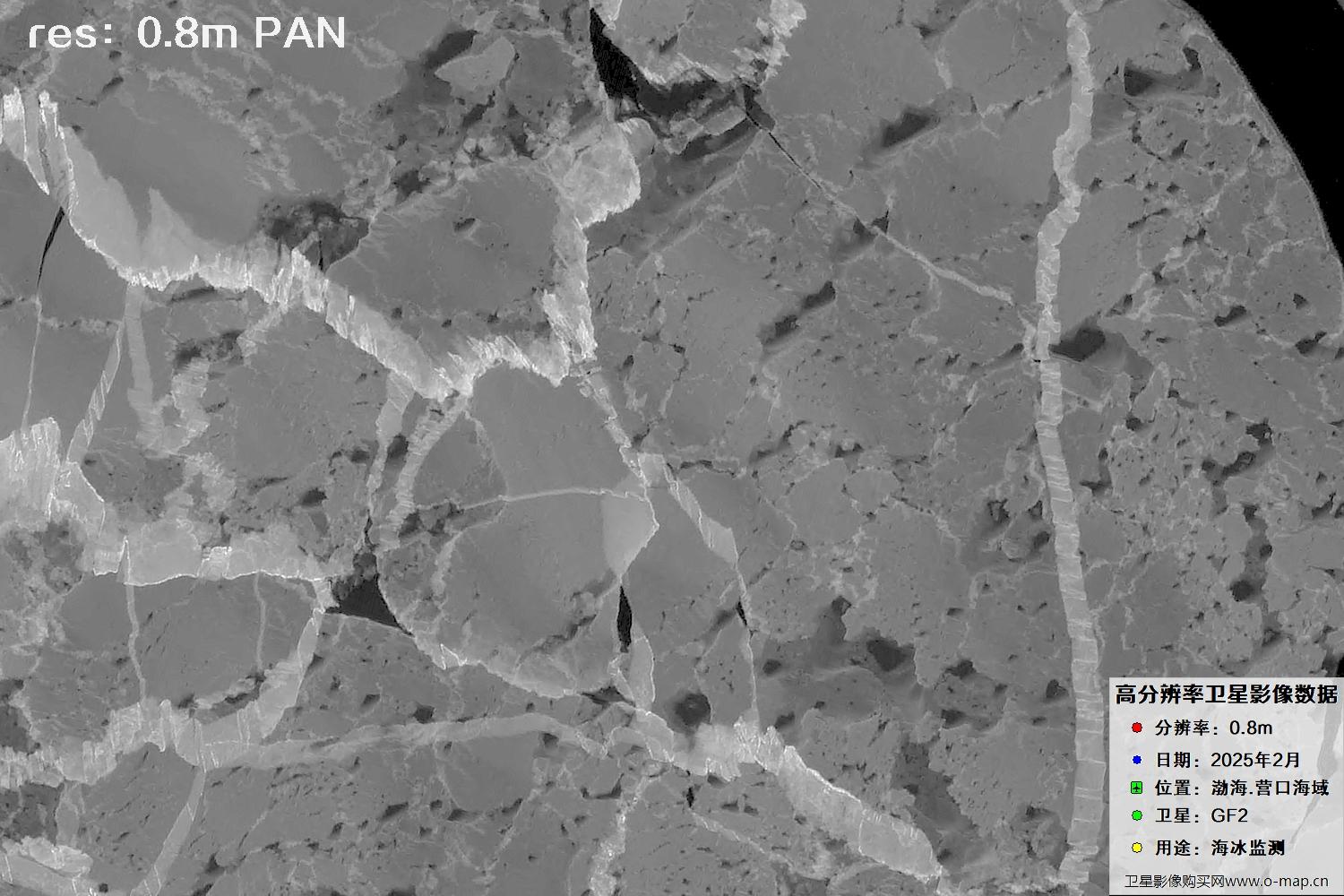 高分二号卫星2025年2月份拍摄的辽宁营口渤海海冰卫星图像