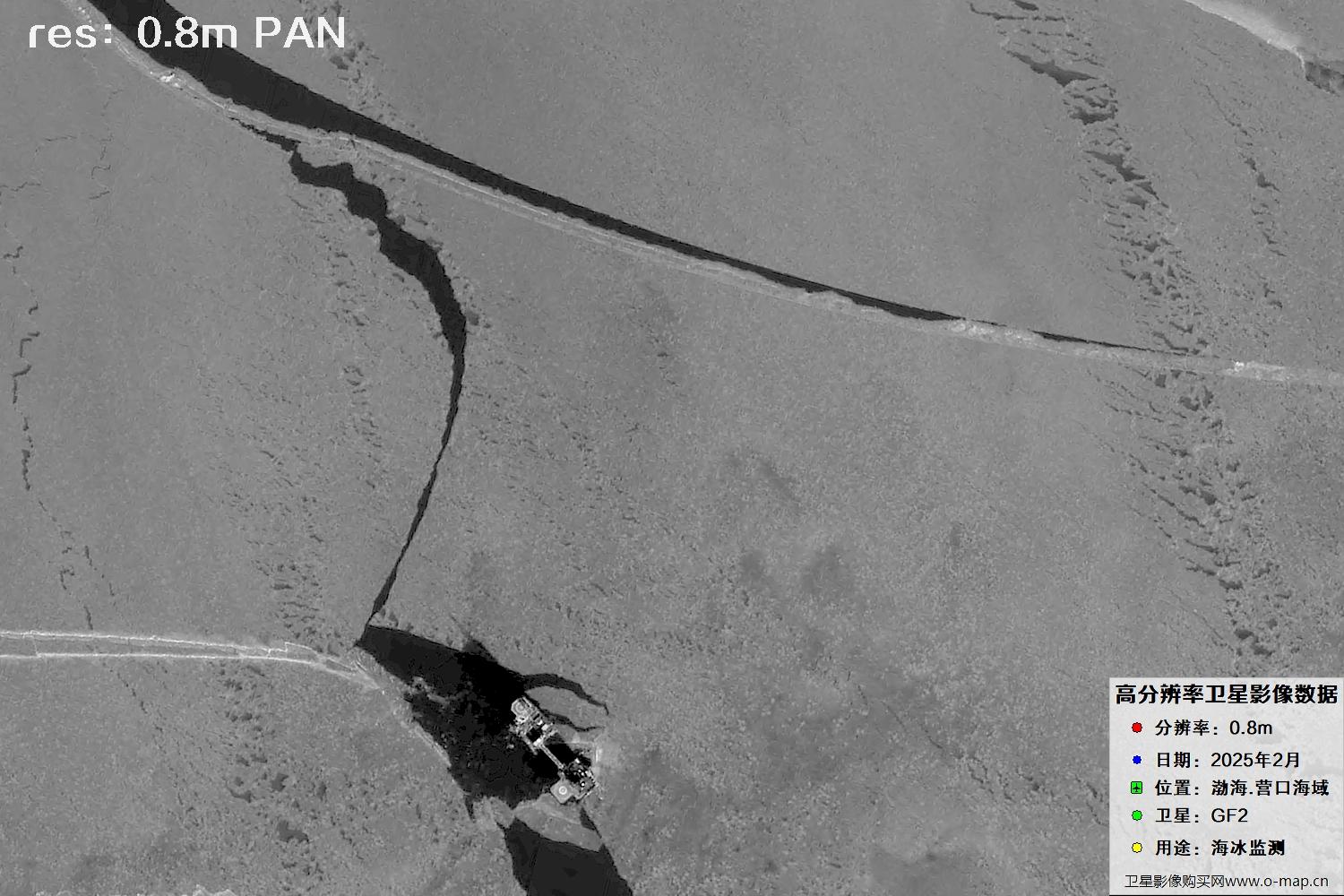高分二号卫星2025年2月份拍摄的辽宁营口渤海海冰卫星图像