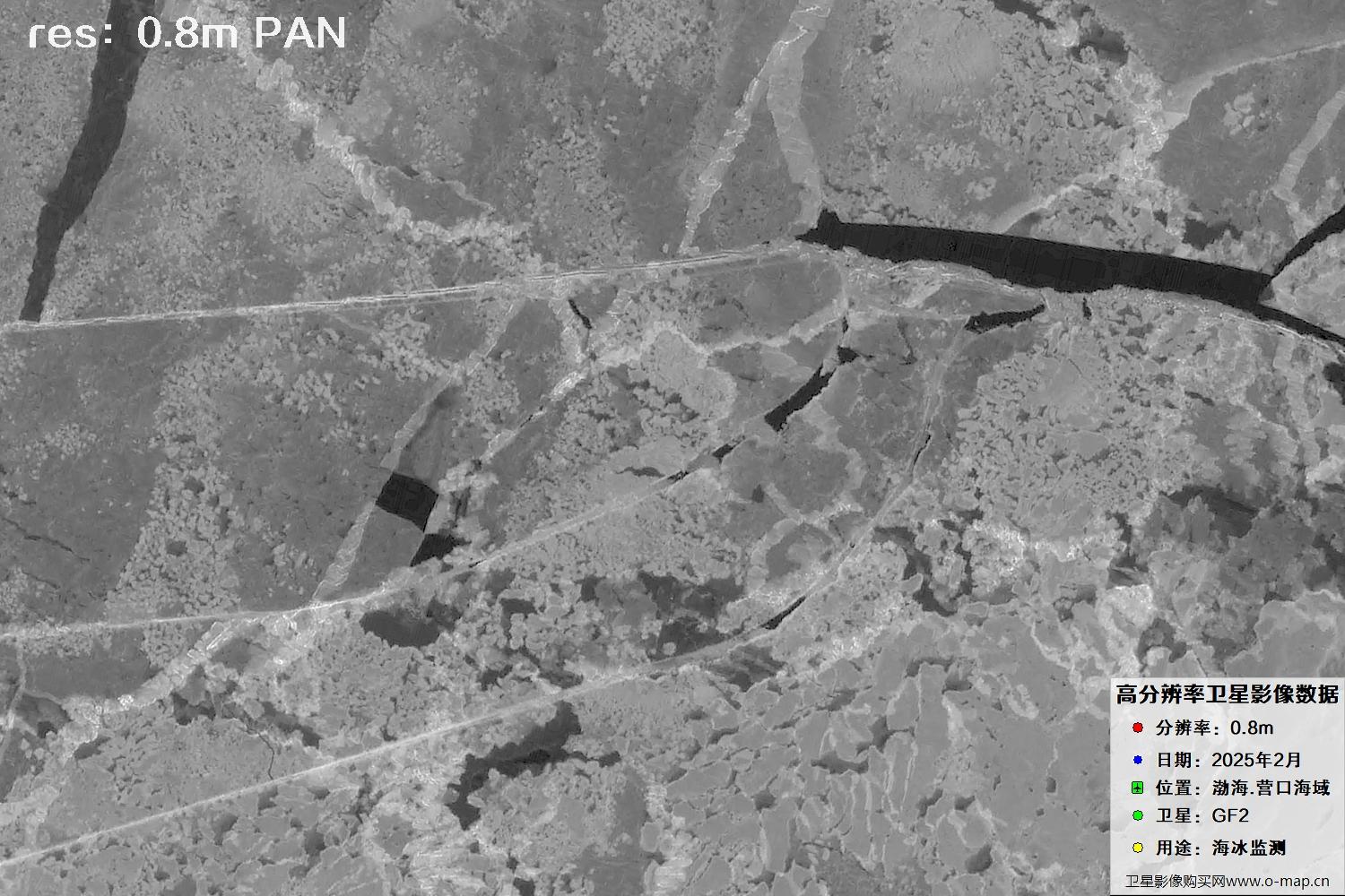 高分二号卫星2025年2月份拍摄的辽宁营口渤海海冰卫星图像