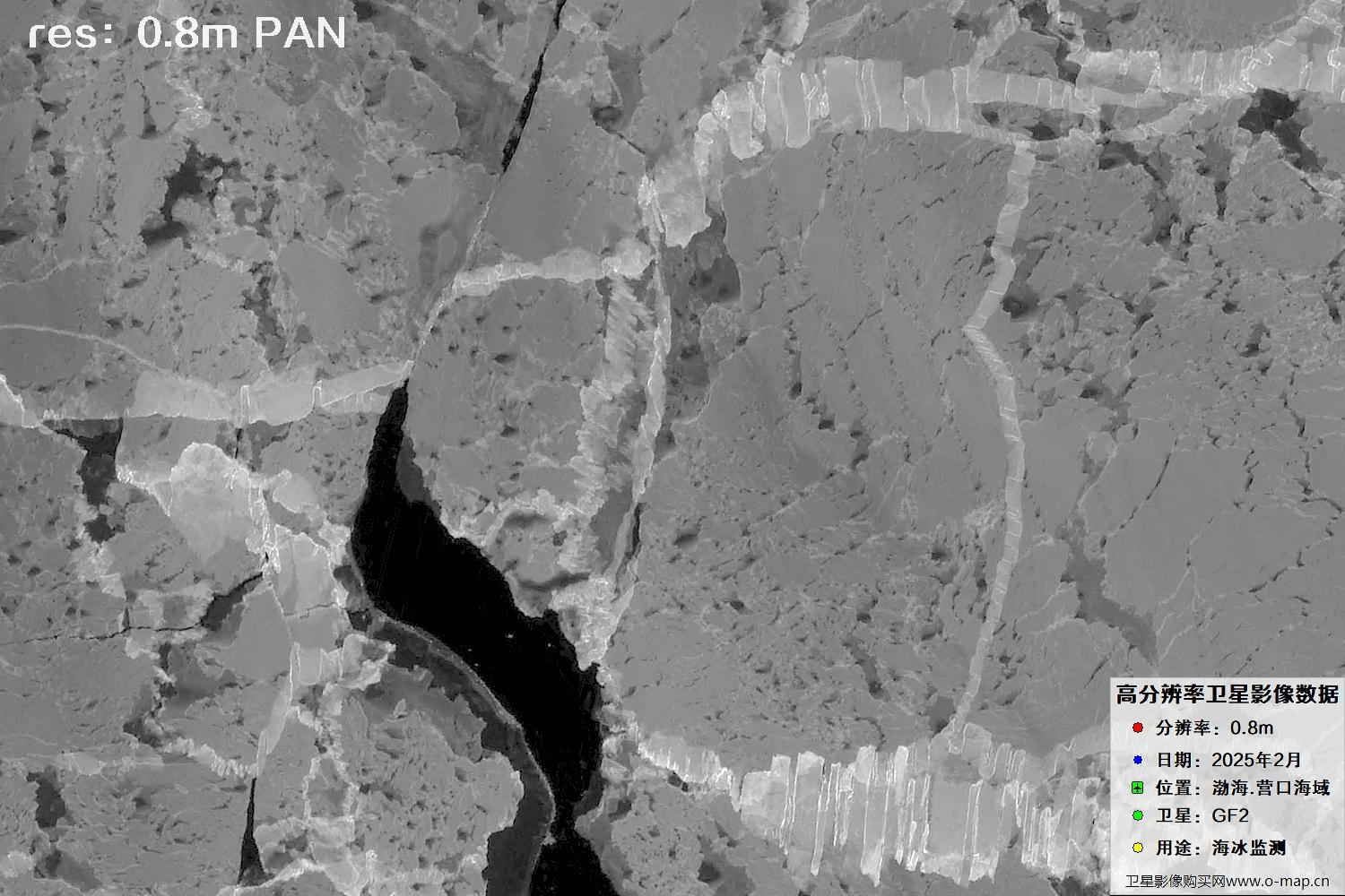 高分二号卫星2025年2月份拍摄的辽宁营口渤海海冰卫星图像