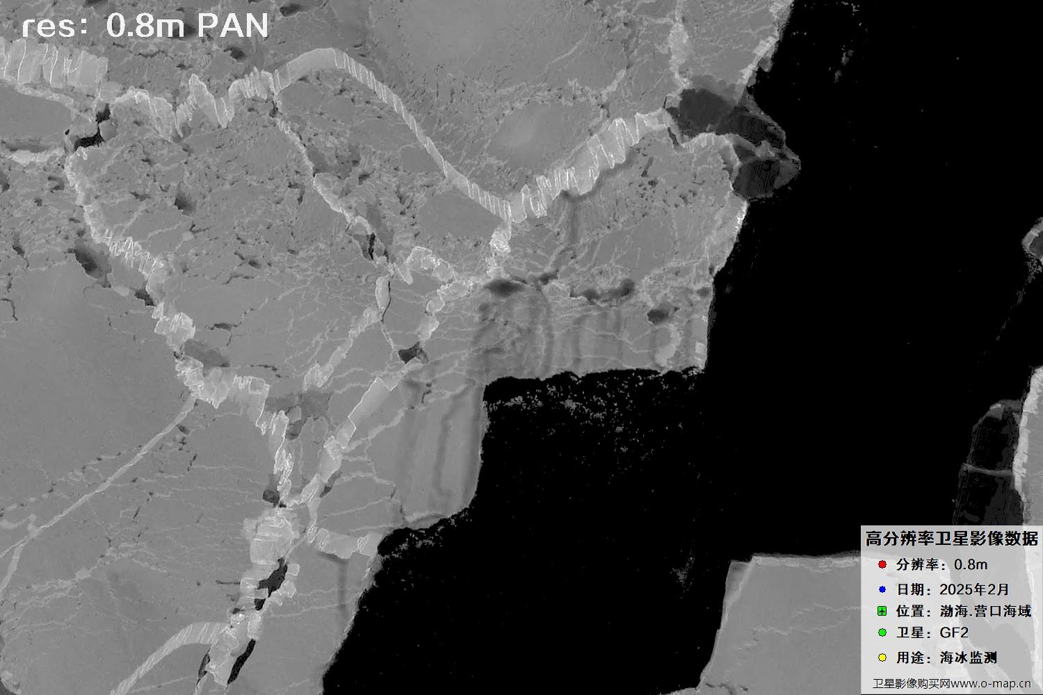 高分二号卫星2025年2月份拍摄的辽宁营口渤海海冰卫星图像