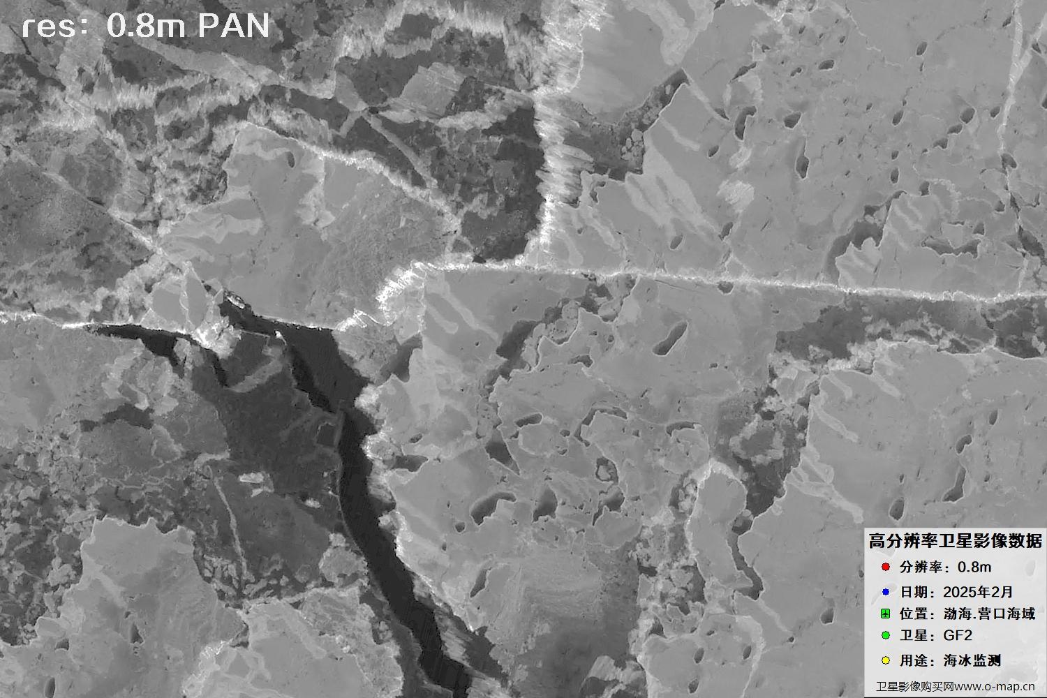 高分二号卫星2025年2月份拍摄的辽宁营口渤海海冰卫星图像