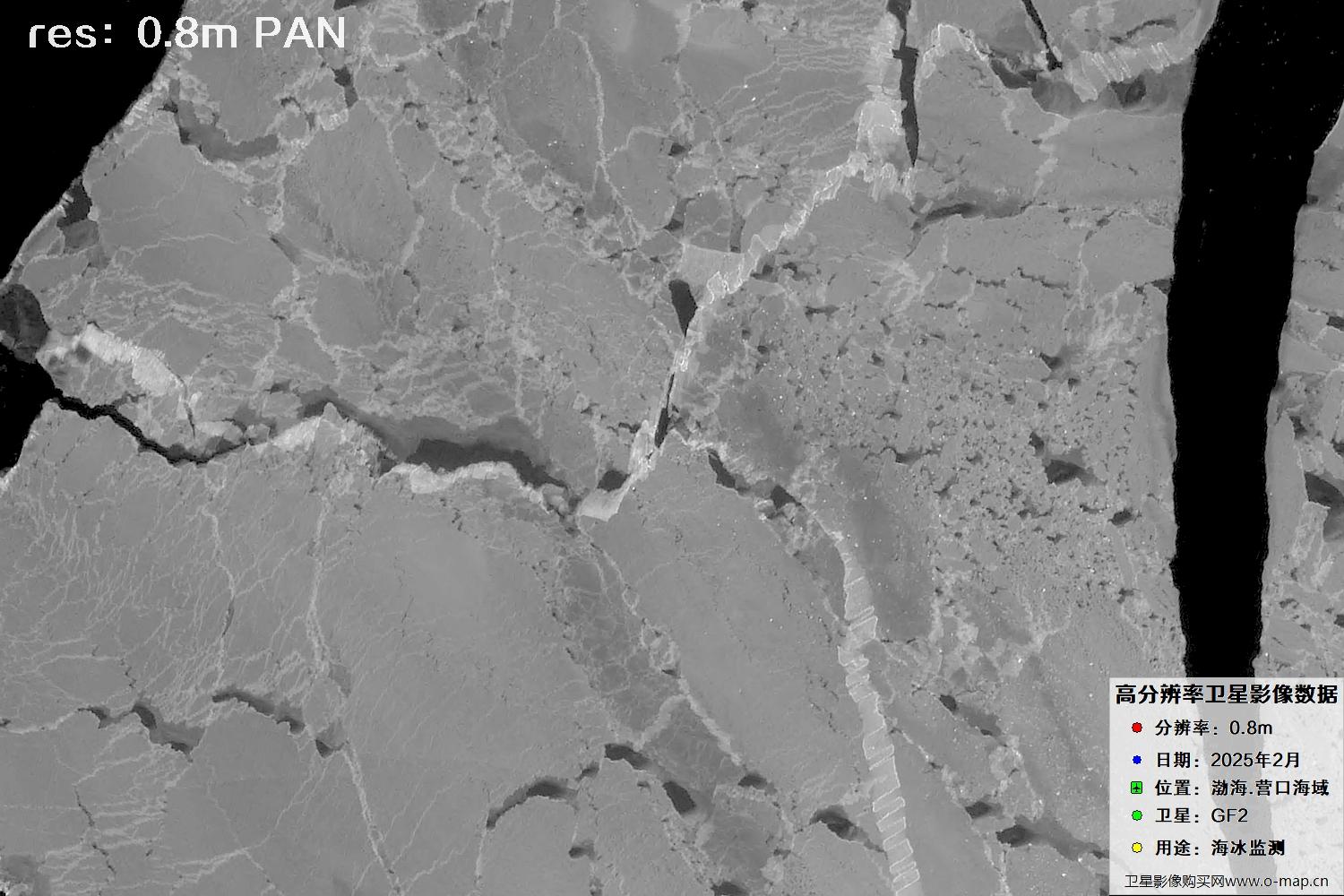 高分二号卫星2025年2月份拍摄的辽宁营口渤海海冰卫星图像