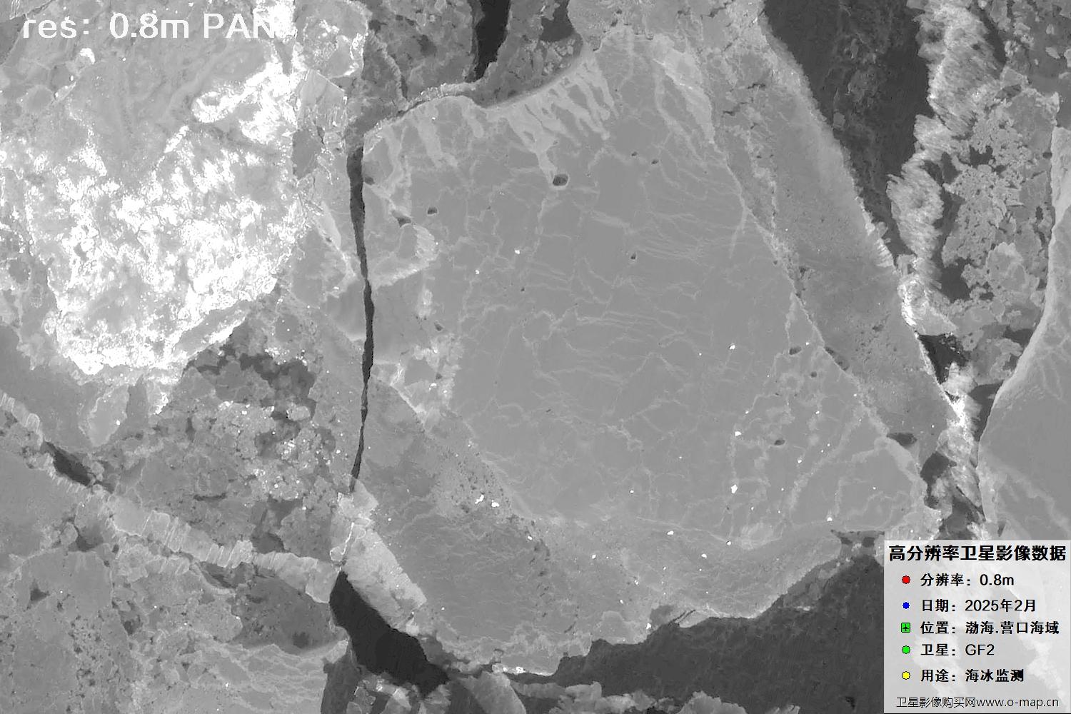 高分二号卫星2025年2月份拍摄的辽宁营口渤海海冰卫星图像
