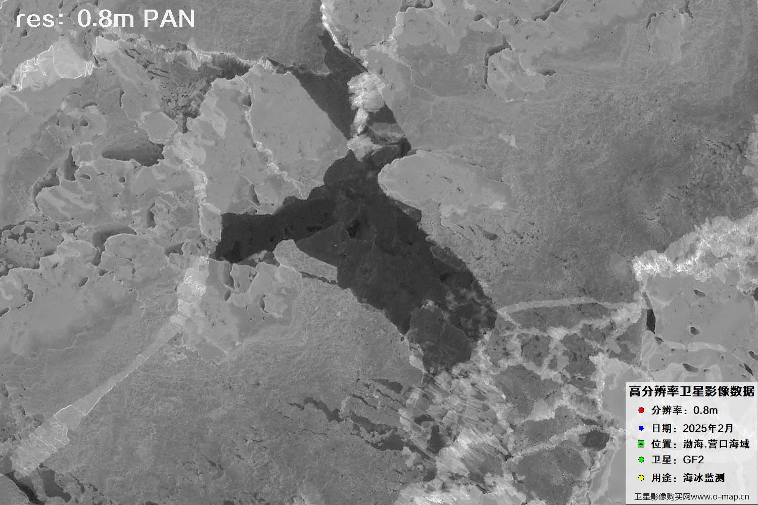 高分二号卫星2025年2月份拍摄的辽宁营口渤海海冰卫星图像