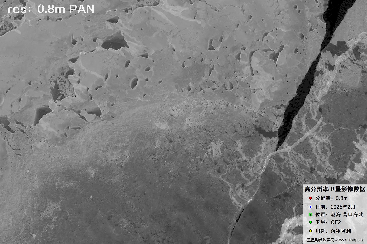 高分二号卫星2025年2月份拍摄的辽宁营口渤海海冰卫星图像