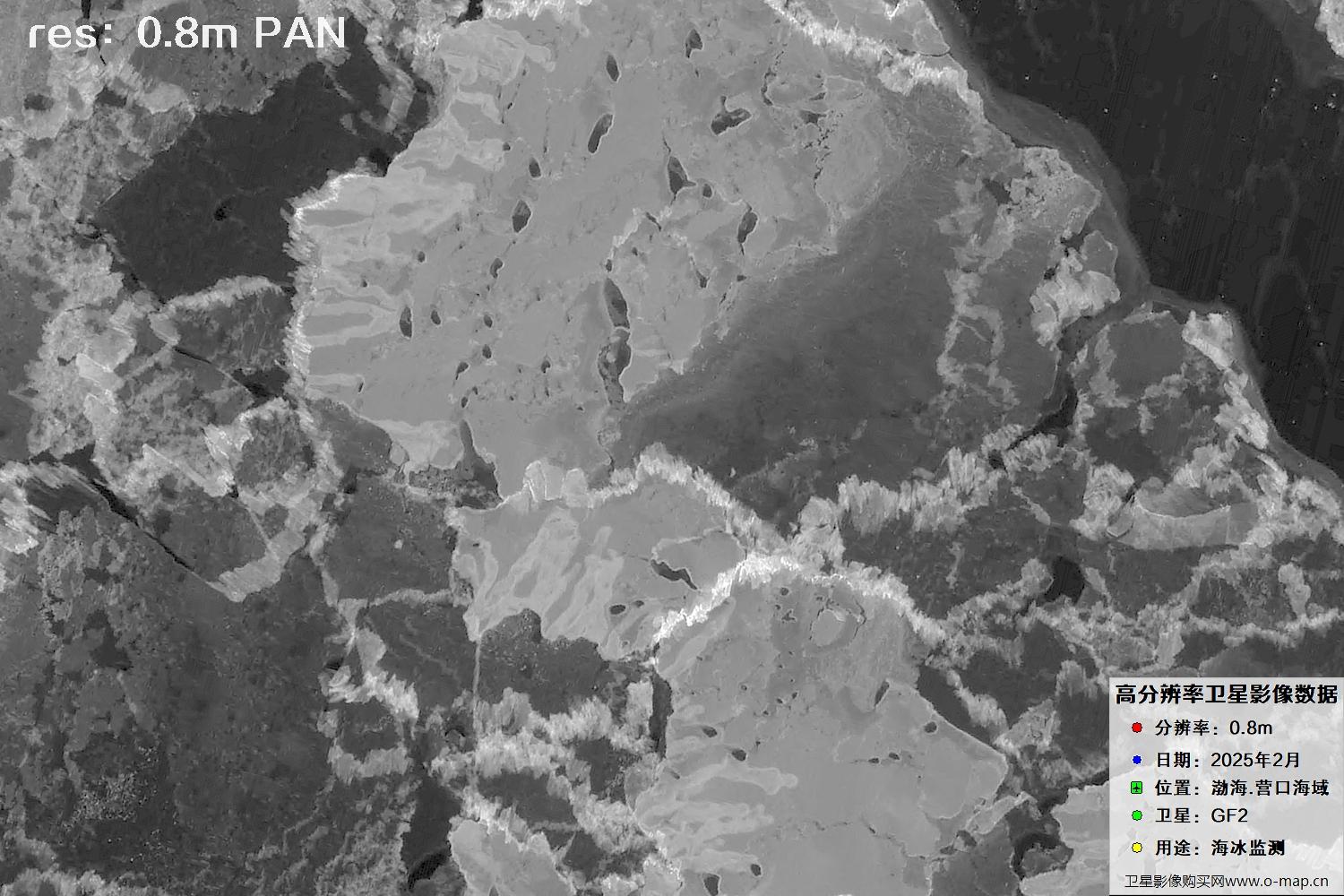 高分二号卫星2025年2月份拍摄的辽宁营口渤海海冰卫星图像