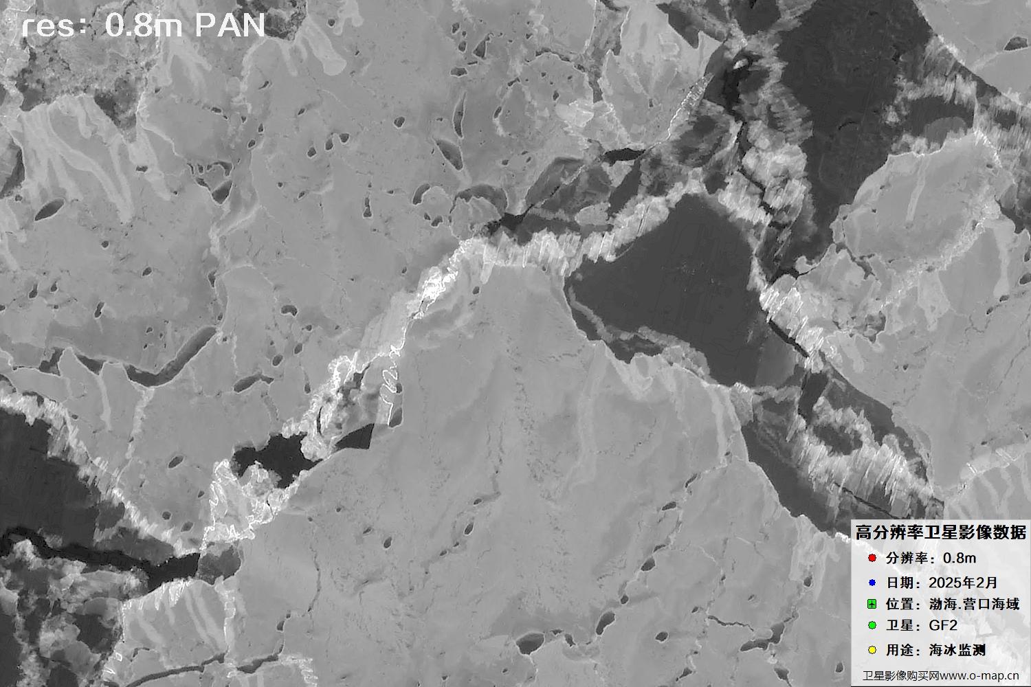 高分二号卫星2025年2月份拍摄的辽宁营口渤海海冰卫星图像