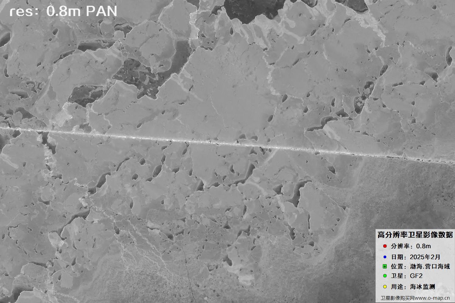 高分二号卫星2025年2月份拍摄的辽宁营口渤海海冰卫星图像