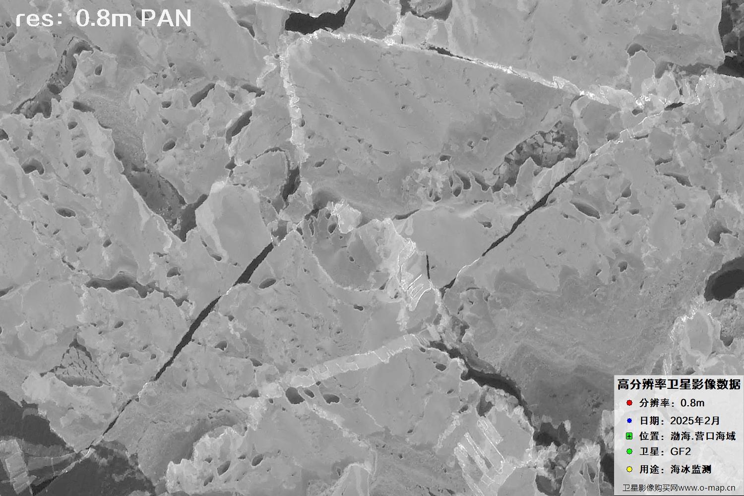 高分二号卫星2025年2月份拍摄的辽宁营口渤海海冰卫星图像