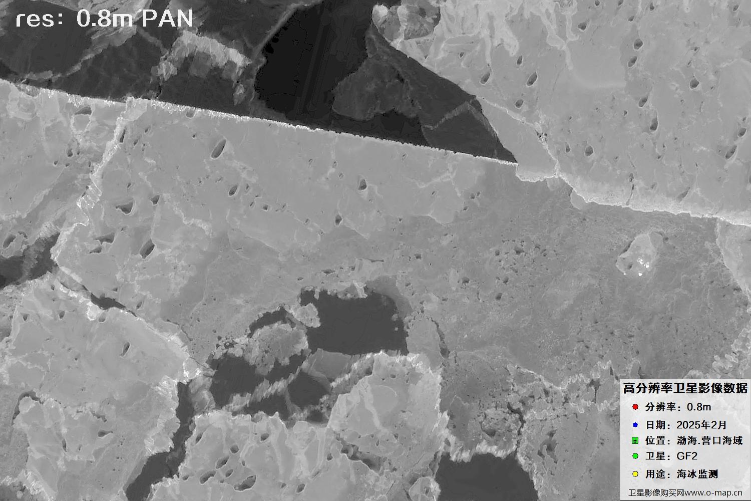 高分二号卫星2025年2月份拍摄的辽宁营口渤海海冰卫星图像