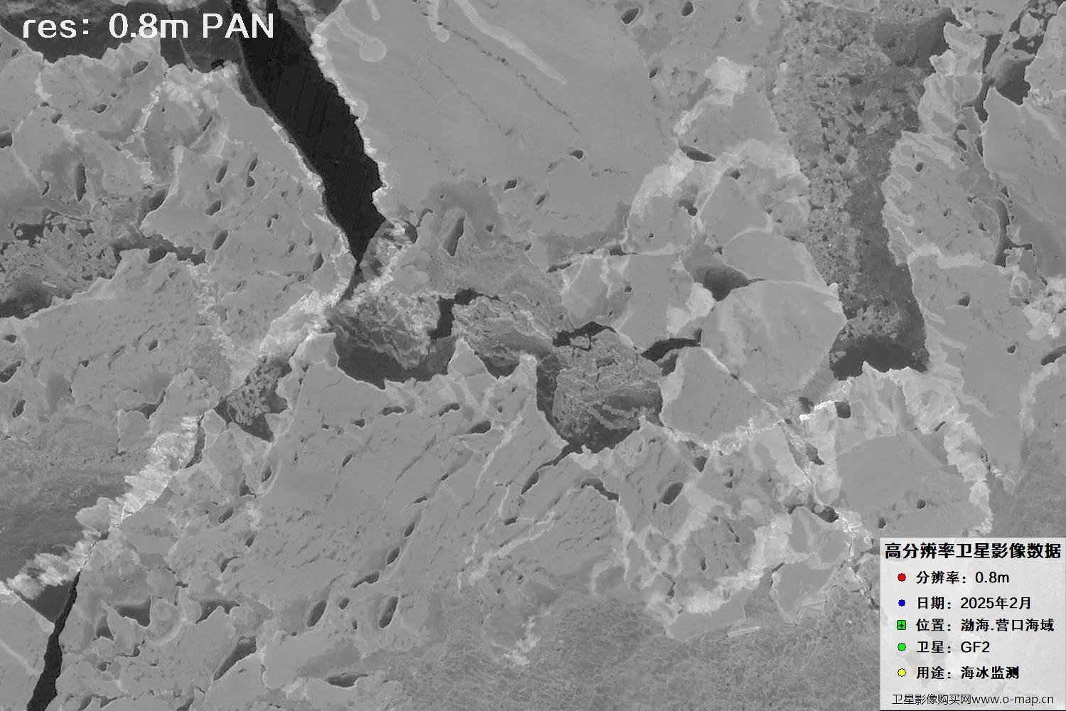 高分二号卫星2025年2月份拍摄的辽宁营口渤海海冰卫星图像