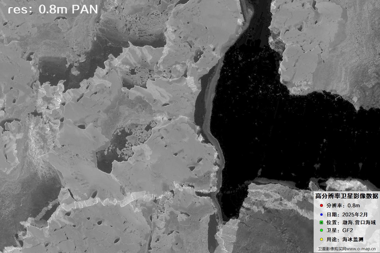 高分二号卫星2025年2月份拍摄的辽宁营口渤海海冰卫星图像