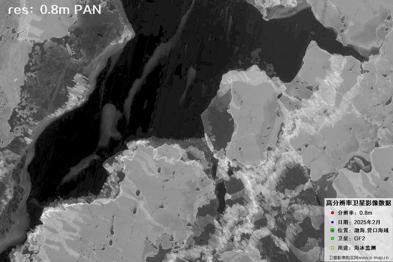 高分二号卫星2025年2月份拍摄的辽宁营口渤海海冰卫星图像