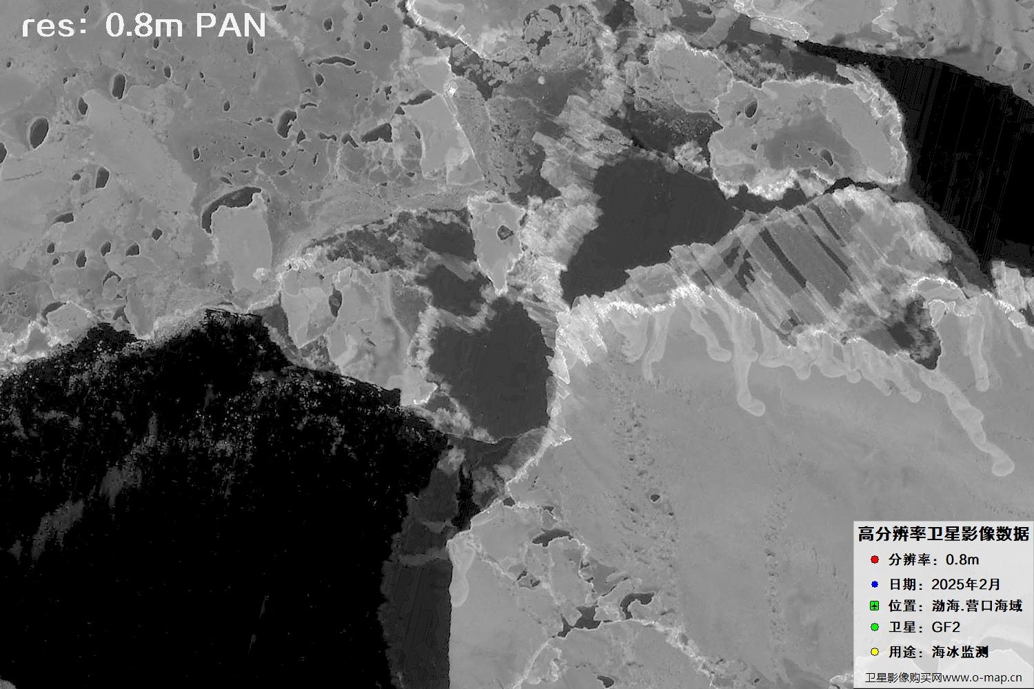 高分二号卫星2025年2月份拍摄的辽宁营口渤海海冰卫星图像