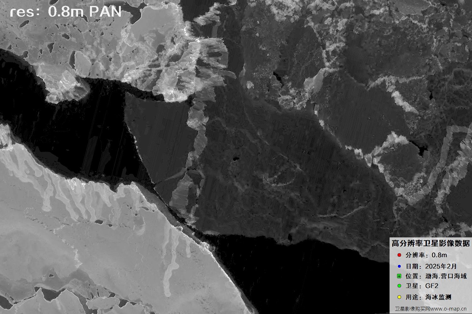 高分二号卫星2025年2月份拍摄的辽宁营口渤海海冰卫星图像