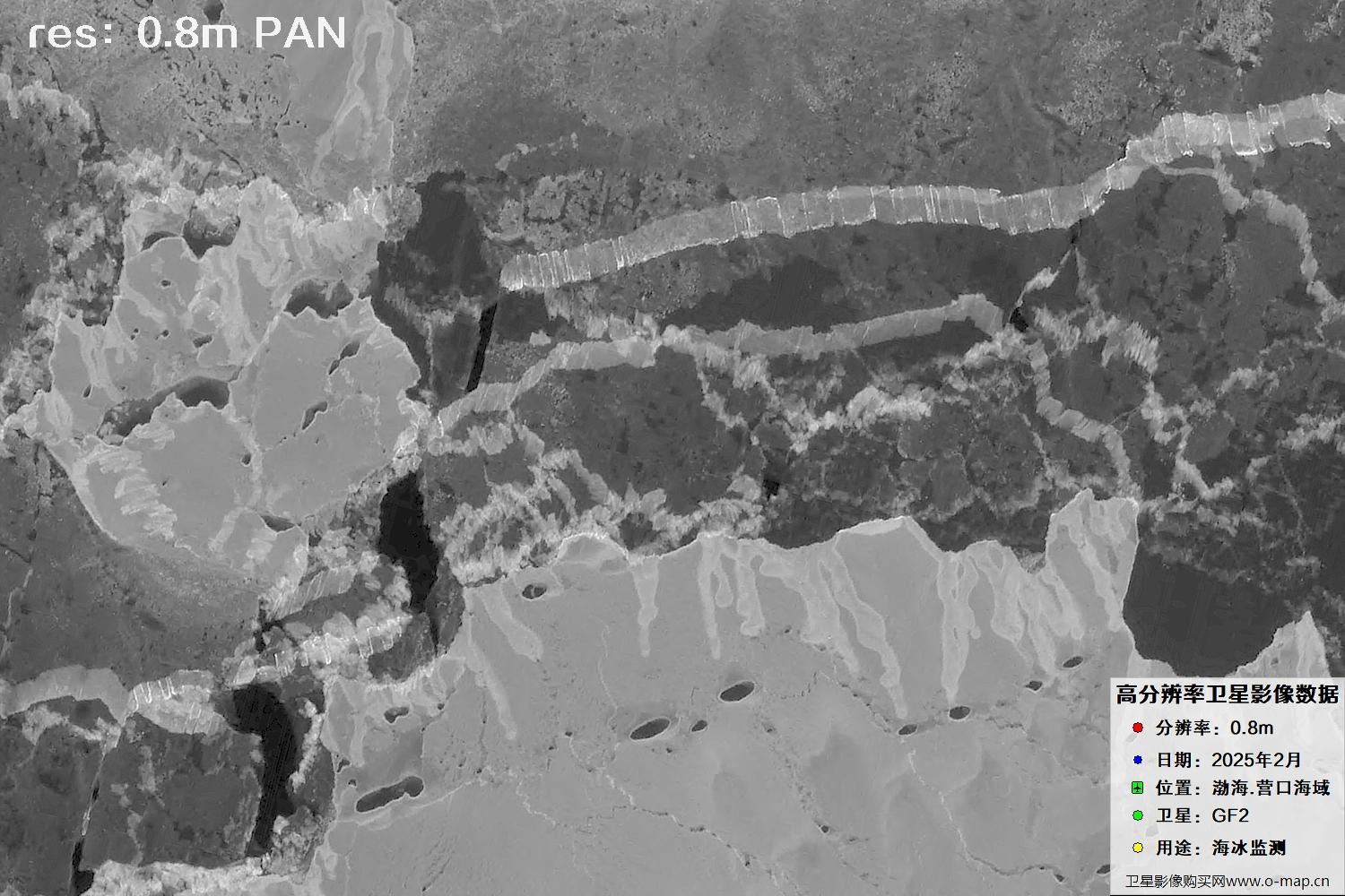 高分二号卫星2025年2月份拍摄的辽宁营口渤海海冰卫星图像