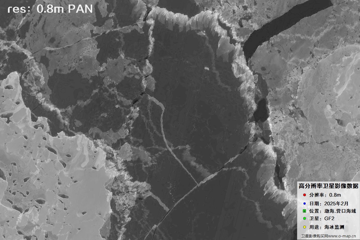 高分二号卫星2025年2月份拍摄的辽宁营口渤海海冰卫星图像