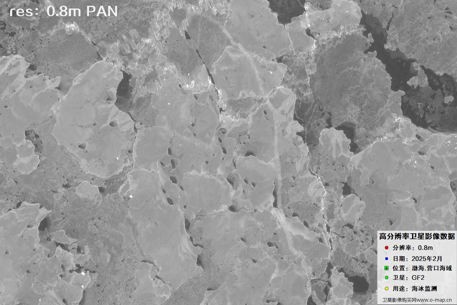 高分二号卫星2025年2月份拍摄的辽宁营口渤海海冰卫星图像