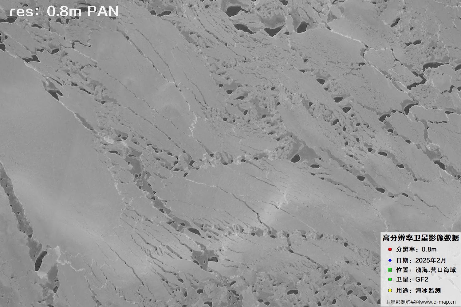 高分二号卫星2025年2月份拍摄的辽宁营口渤海海冰卫星图像