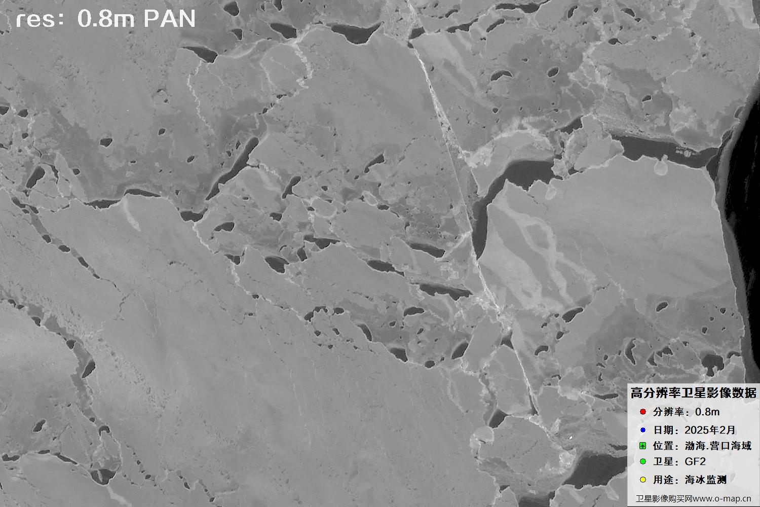 高分二号卫星2025年2月份拍摄的辽宁营口渤海海冰卫星图像