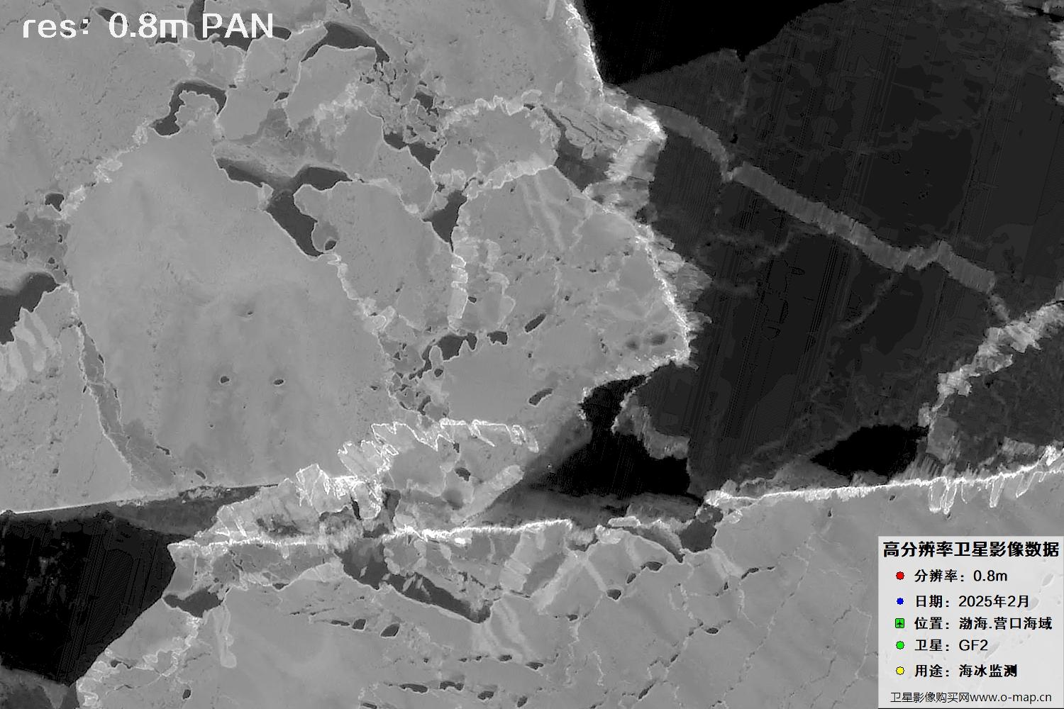 高分二号卫星2025年2月份拍摄的辽宁营口渤海海冰卫星图像