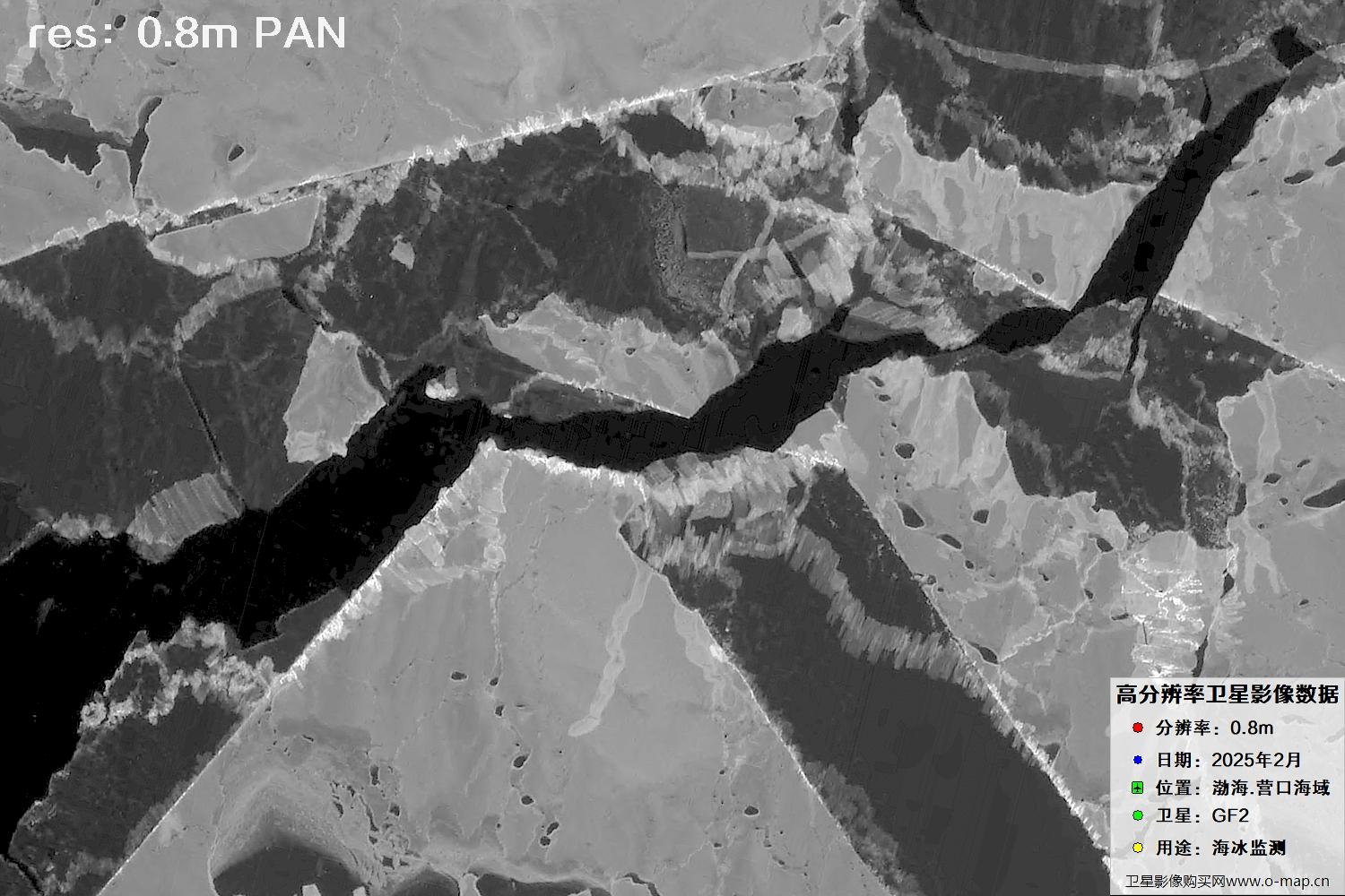 高分二号卫星2025年2月份拍摄的辽宁营口渤海海冰卫星图像