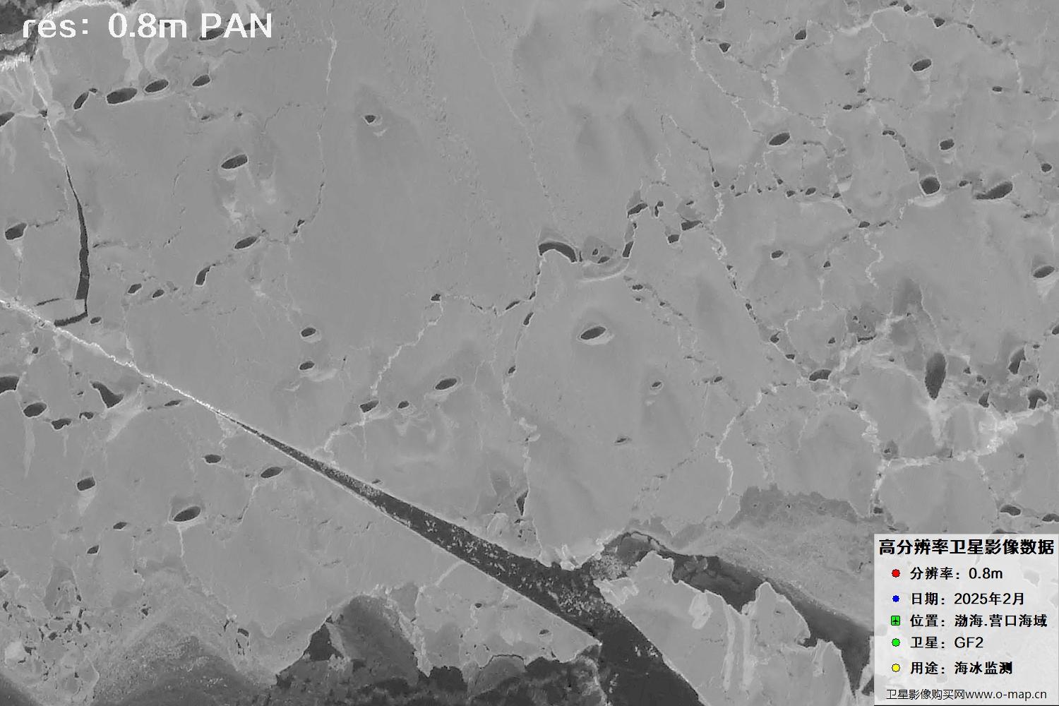 高分二号卫星2025年2月份拍摄的辽宁营口渤海海冰卫星图像