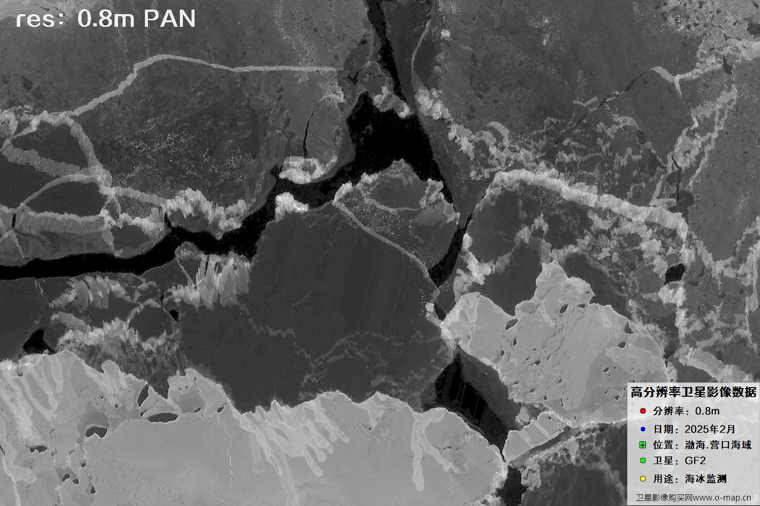 高分二号卫星2025年2月份拍摄的辽宁营口渤海海冰卫星图像