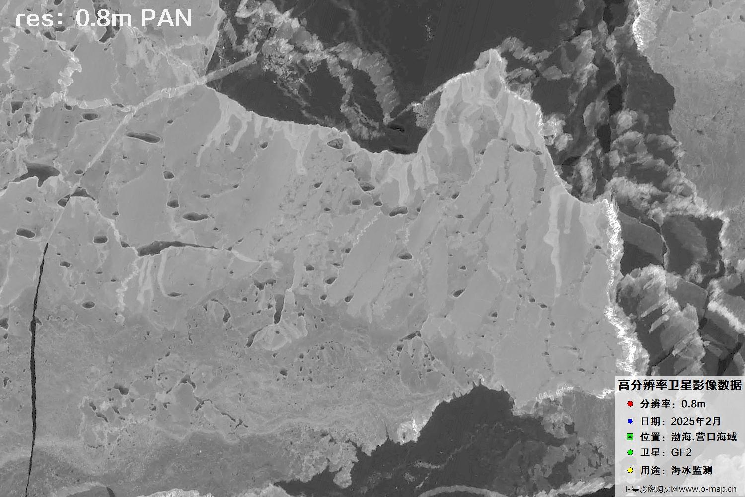 高分二号卫星2025年2月份拍摄的辽宁营口渤海海冰卫星图像