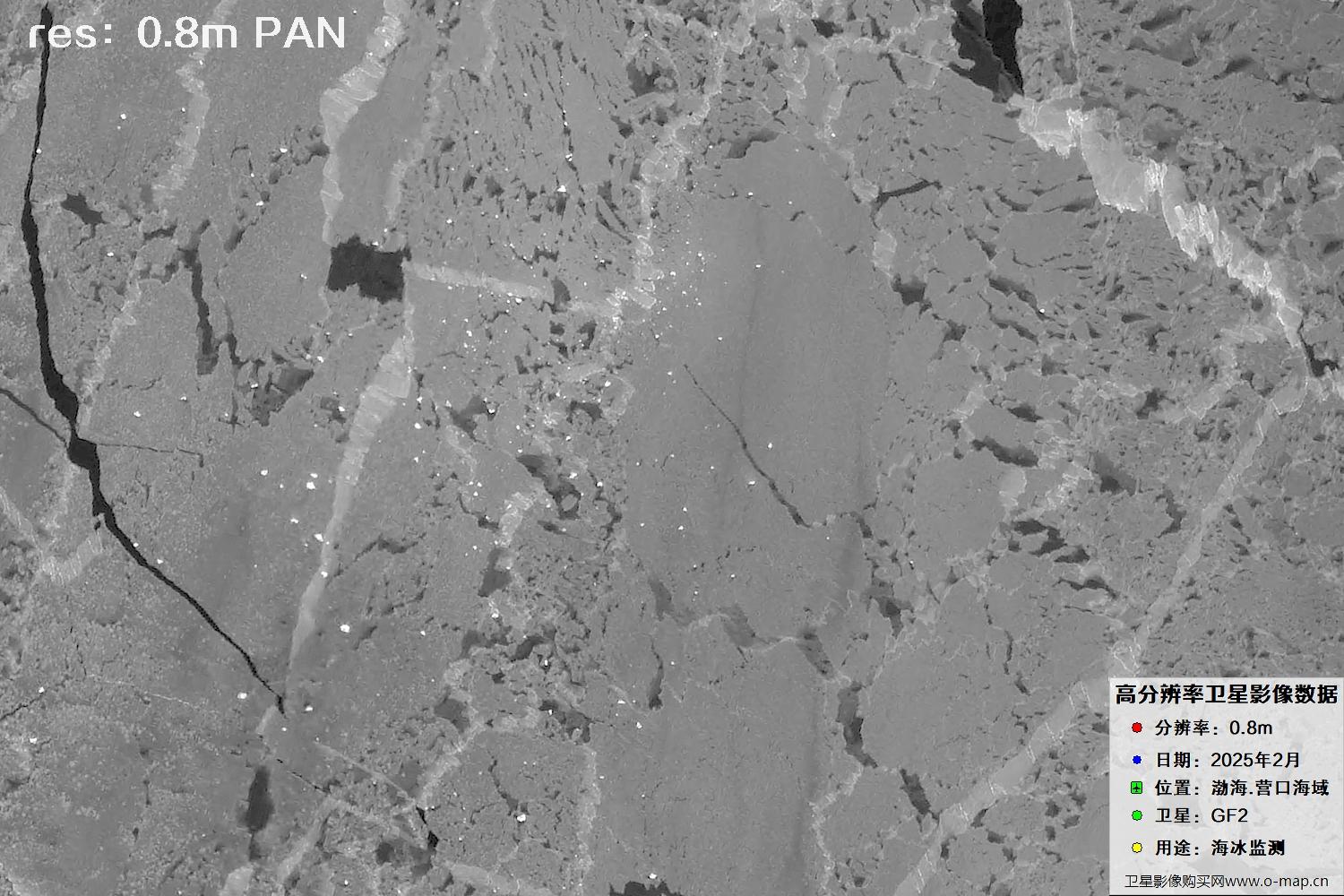 高分二号卫星2025年2月份拍摄的辽宁营口渤海海冰卫星图像