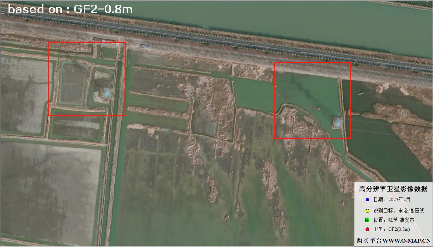 GF2卫星2025年拍摄的江苏淮安电塔电线卫星图像