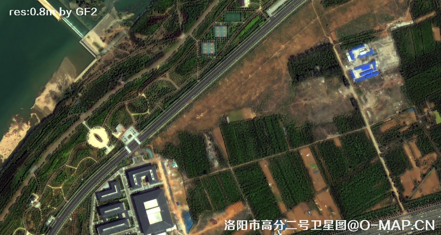 高分二号卫星拍摄的洛阳市龙门石窟景区0.8米卫星图