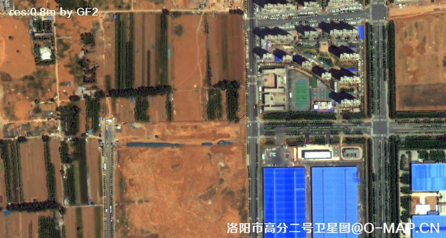 高分二号卫星拍摄的洛阳市龙门石窟景区0.8米卫星图