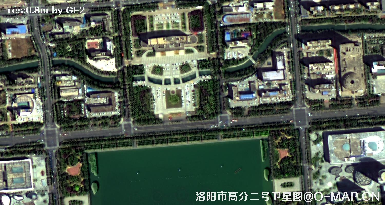 高分二号卫星拍摄的洛阳市龙门石窟景区0.8米卫星图