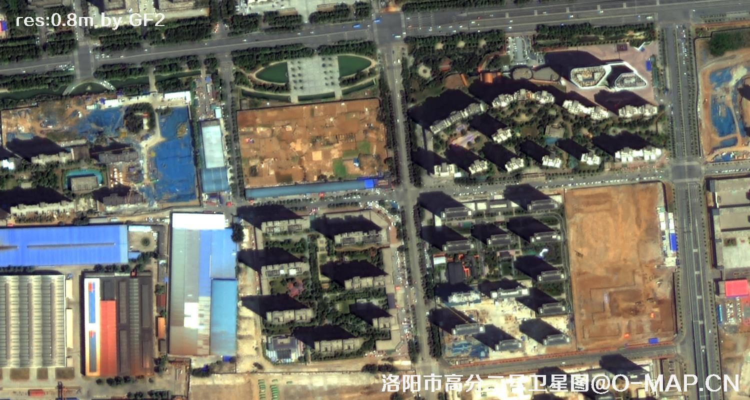 高分二号卫星拍摄的洛阳市龙门石窟景区0.8米卫星图