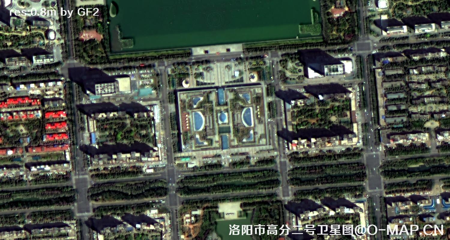 高分二号卫星拍摄的洛阳市龙门石窟景区0.8米卫星图