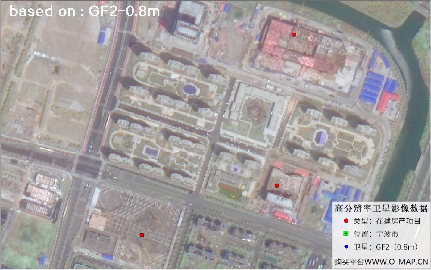GF2卫星拍摄的宁波市在建地产项目卫星图像