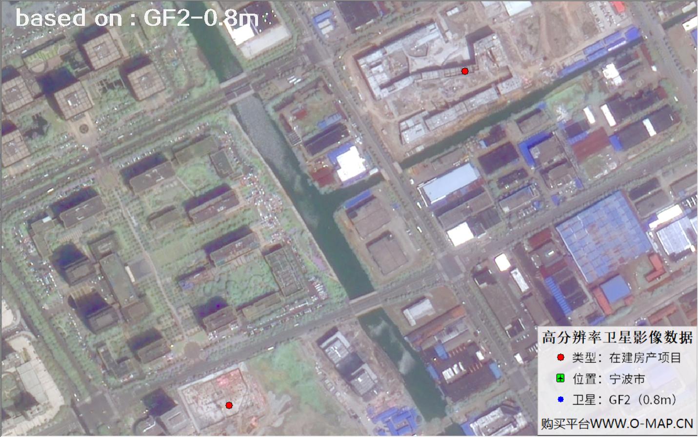 GF2卫星拍摄的宁波市在建地产项目卫星图像