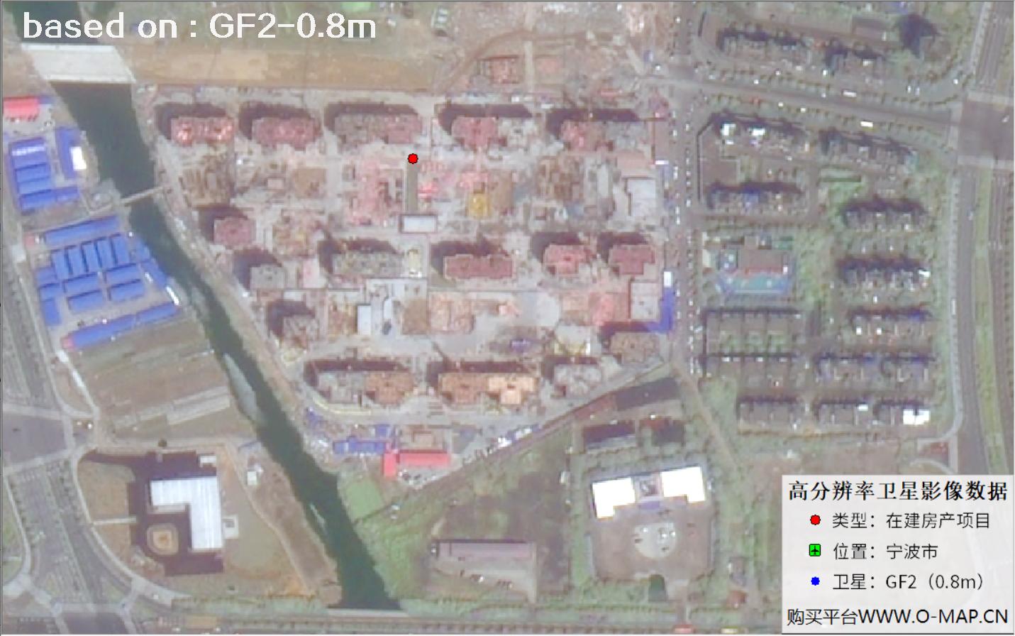 GF2卫星拍摄的宁波市在建地产项目卫星图像