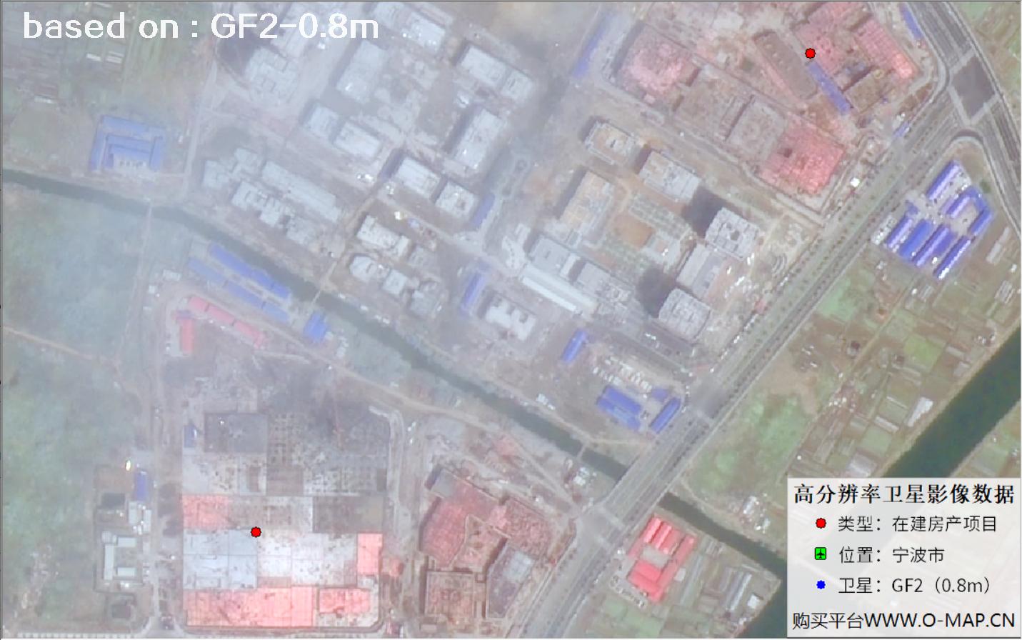 GF2卫星拍摄的宁波市在建地产项目卫星图像