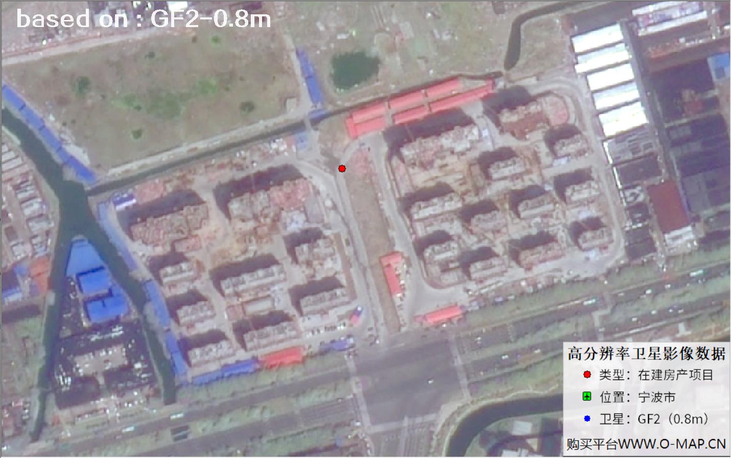 GF2卫星拍摄的宁波市在建地产项目卫星图像