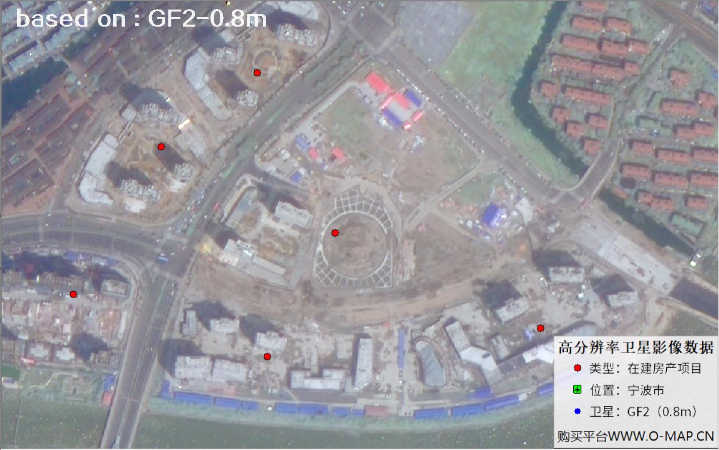 GF2卫星拍摄的宁波市在建地产项目卫星图像