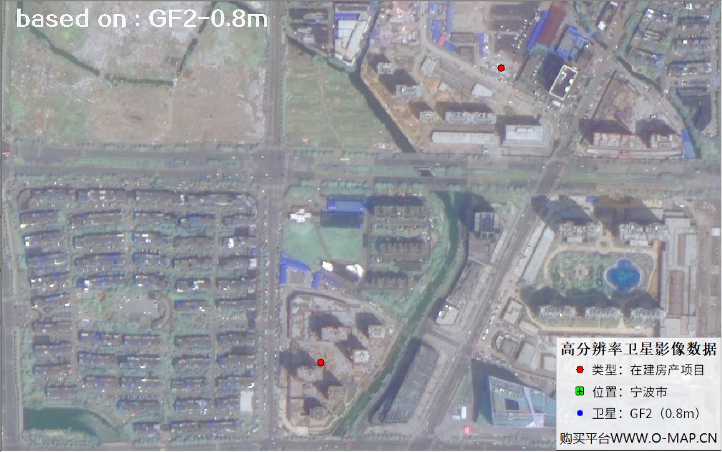 GF2卫星拍摄的宁波市在建地产项目卫星图像