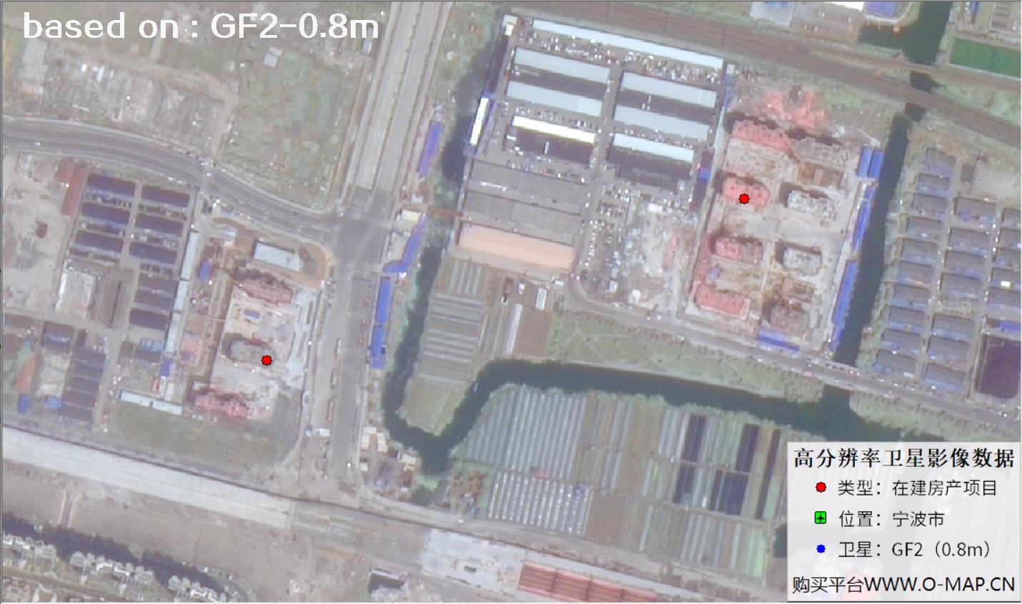 GF2卫星拍摄的宁波市在建地产项目卫星图像