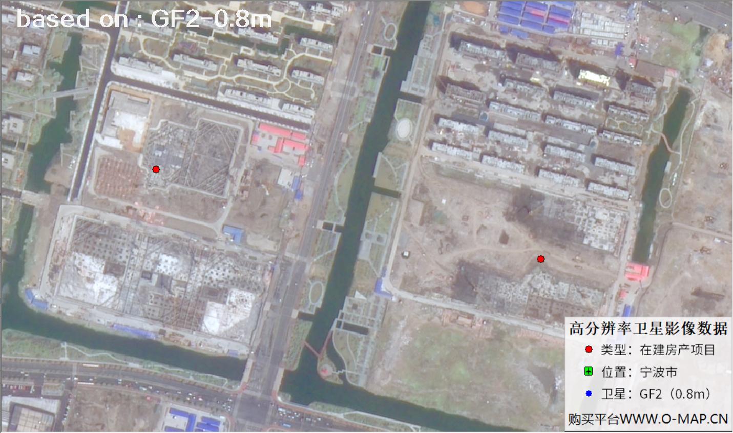 GF2卫星拍摄的宁波市在建地产项目卫星图像