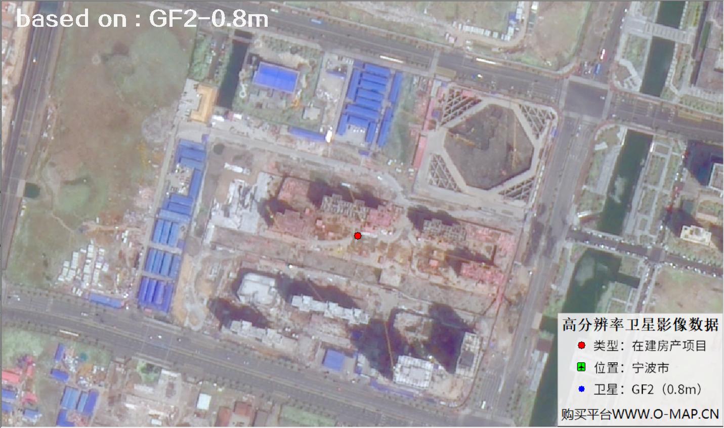 GF2卫星拍摄的宁波市在建房地产项目卫星图