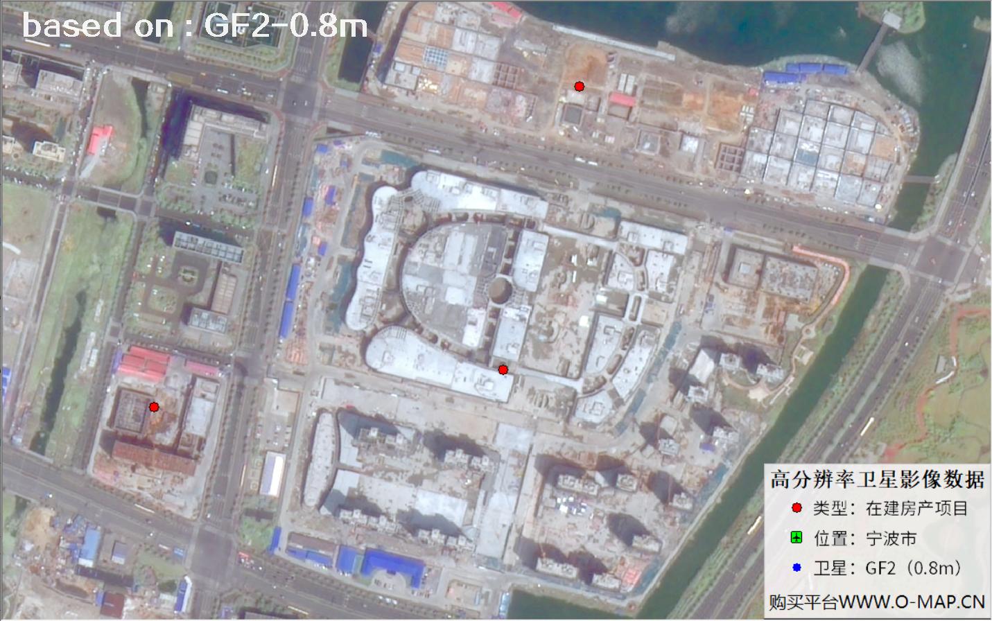 GF2卫星拍摄的宁波市在建房地产项目卫星图