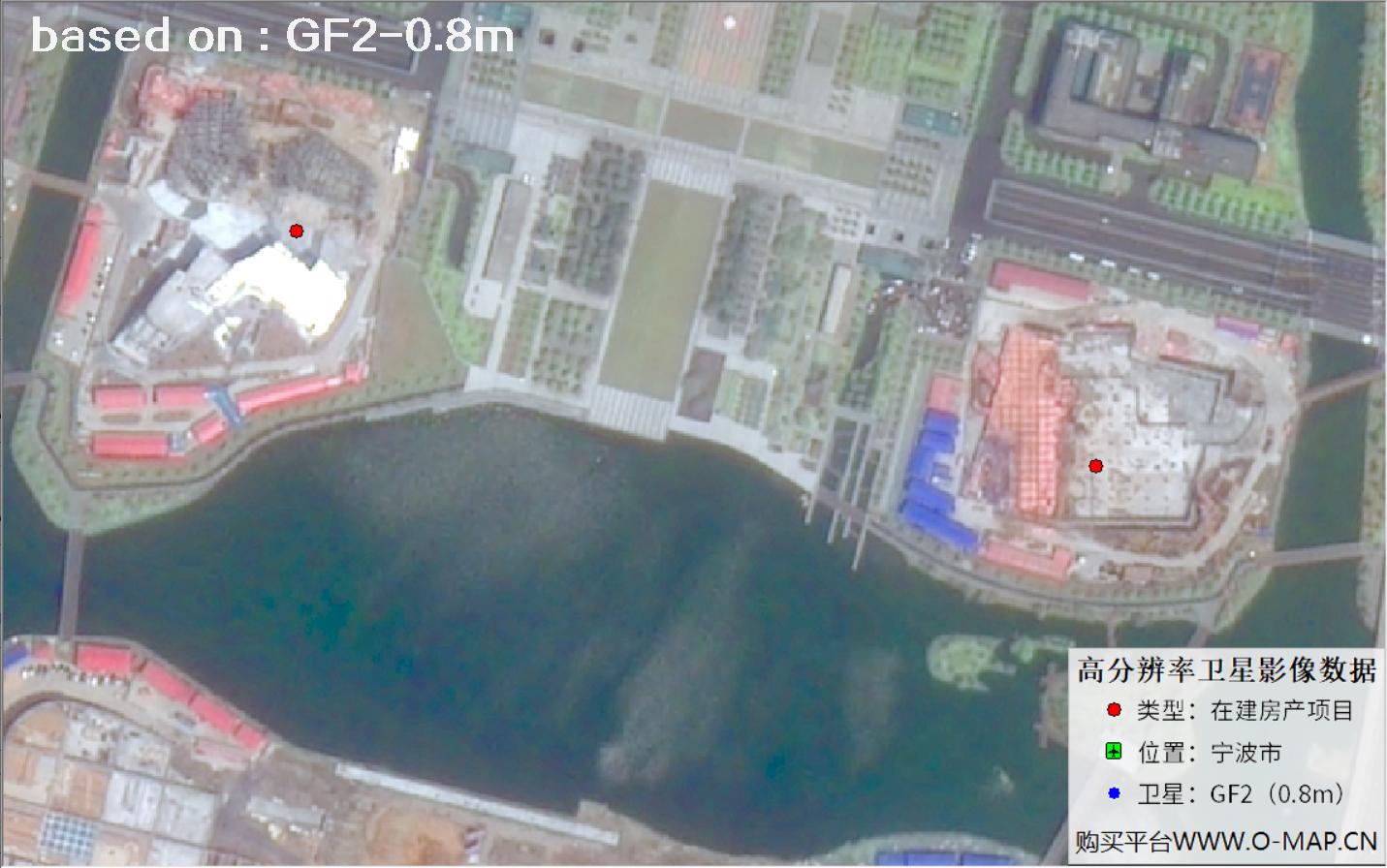 GF2卫星拍摄的宁波市在建房地产项目卫星图