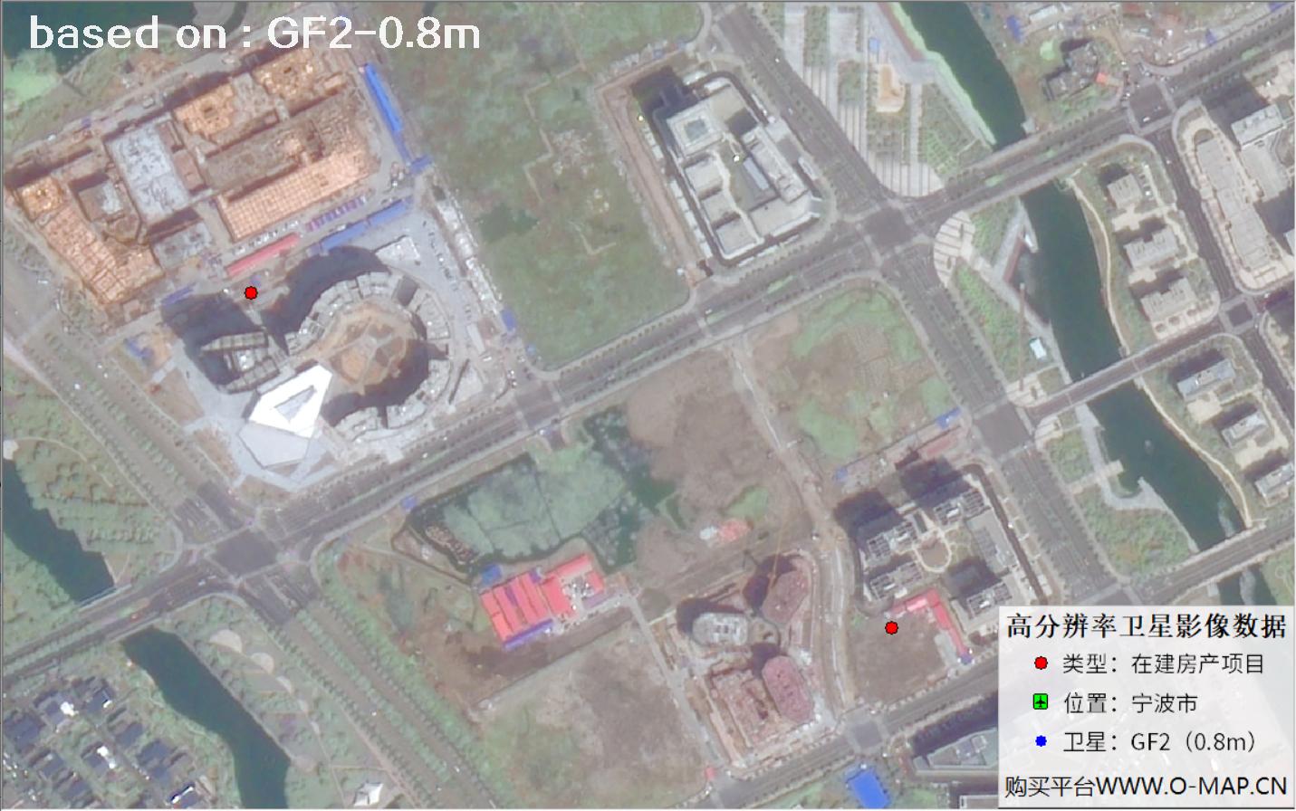 GF2卫星拍摄的宁波市在建房地产项目卫星图